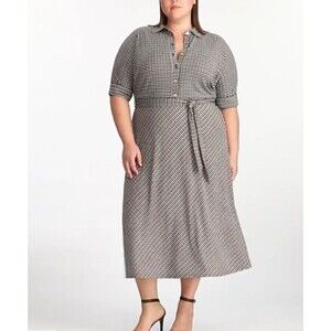 Lauren Ralph Lauren Womens Shirt Dress 3X Houndstooth Midi Preppy Old Money